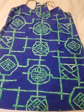 Jude Connally Royal Blue Dress with Green Geometric Print